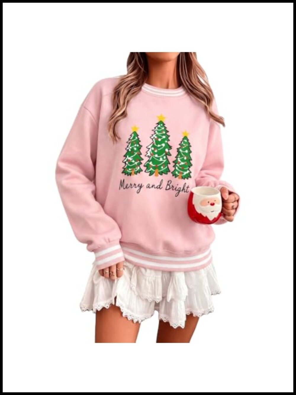 Women's Merry Christmas Striped Crewneck Sweatshirt Holiday Pullover